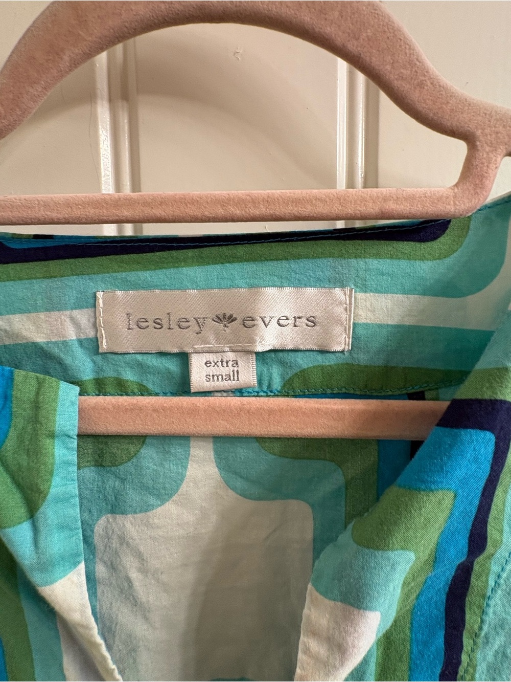 Lesley Evers Ellie Light Cotton Tunic Dress XS Made in CA Beach Blue Green - Picture 3 of 9